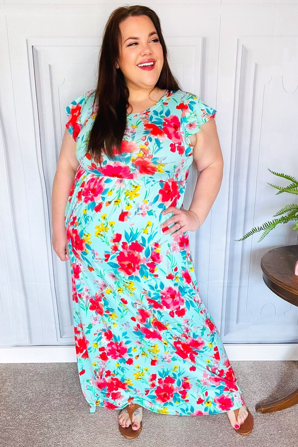 What A Vision Aqua Floral Fit & Flare Maxi Dress