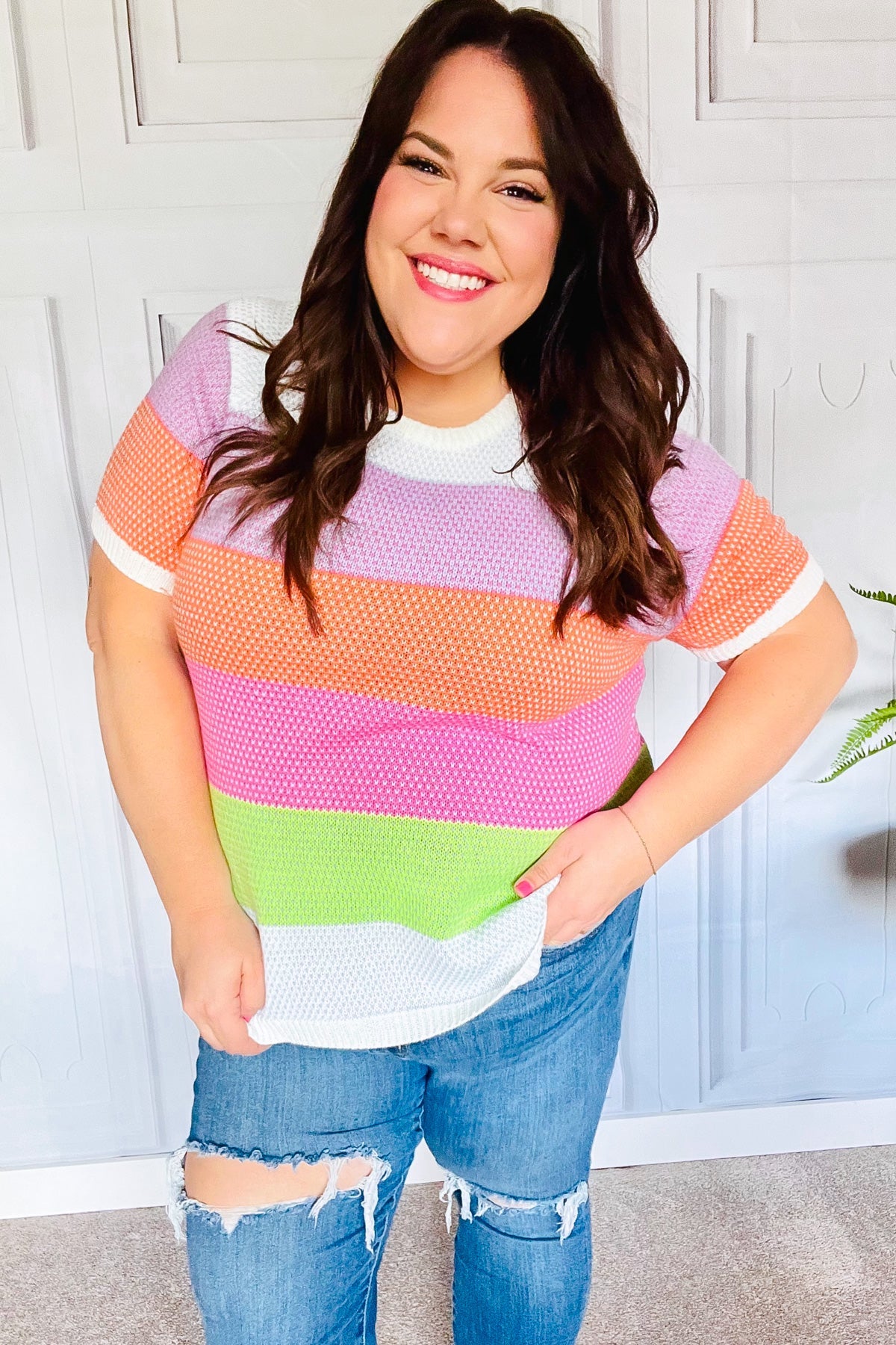 Get Started Lavender & Orange Stripe Jacquard Sweater Top