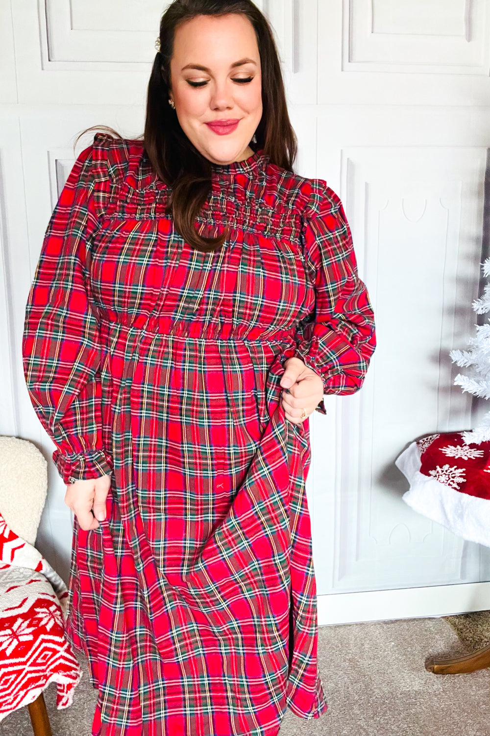 All I Want Hunter Red Plaid Check Woven Pocketed Dress